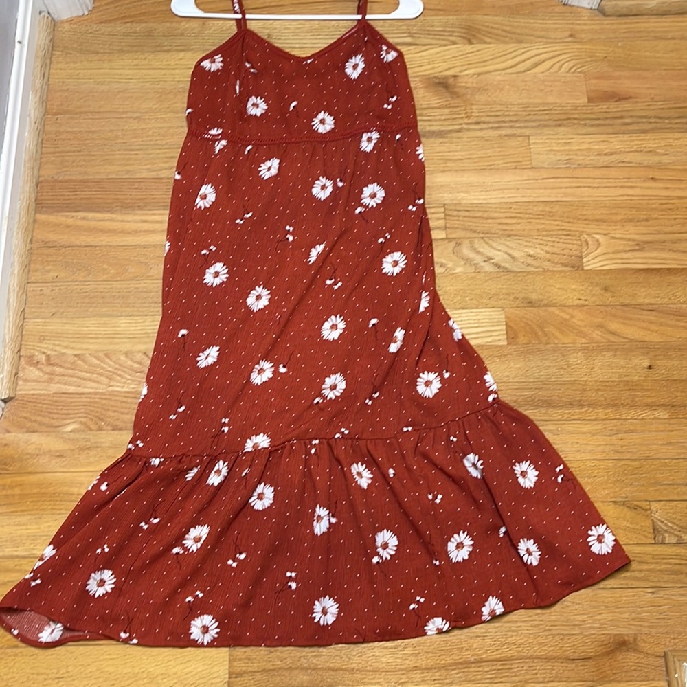 Burnt orange and white floral dress
